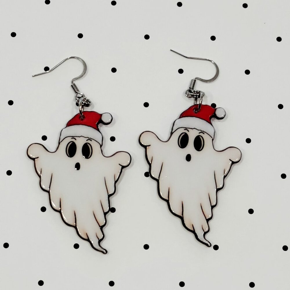 Santa Hat Ghost Earrings Stainless Steel Hooks Halloween On Christmas NEW